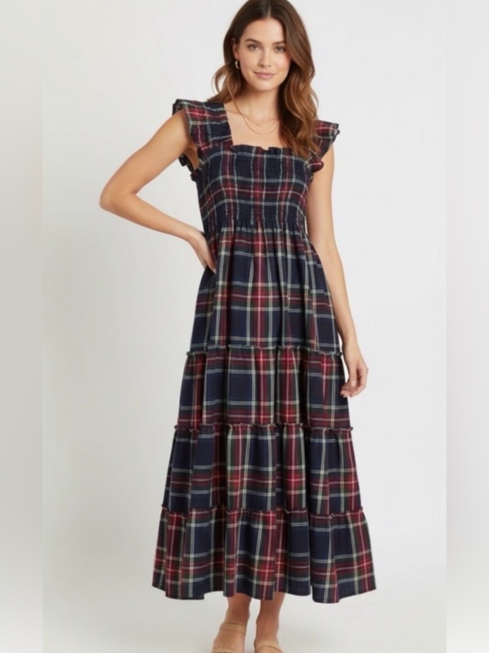 Hill House Ellie Maxi Nap Dress Navy Tartan Plaid Size XS